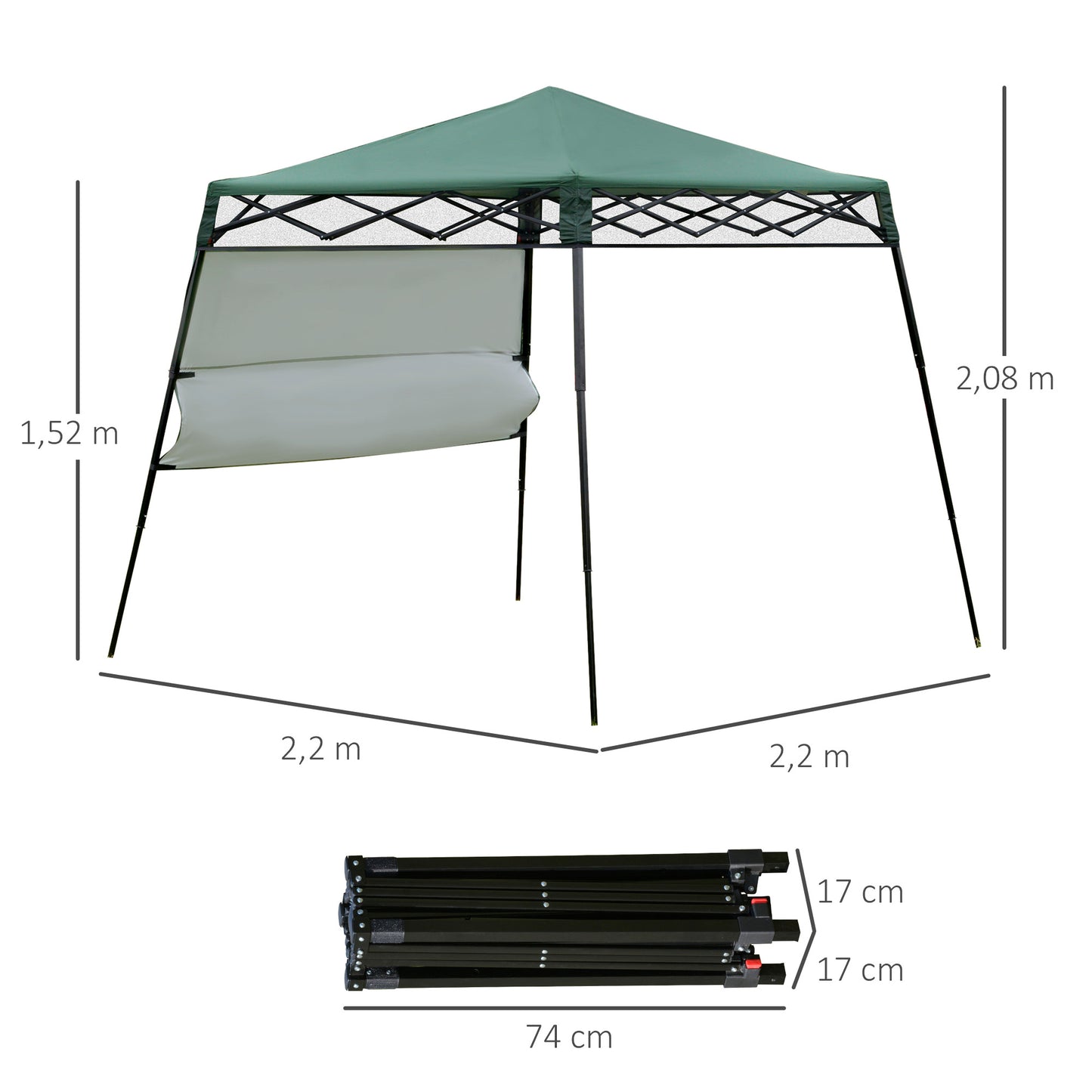 Outsunny Carpa Plegable 2,2x2,2x2m Con Lateral Y Protección Uv 50+ De Acero_2