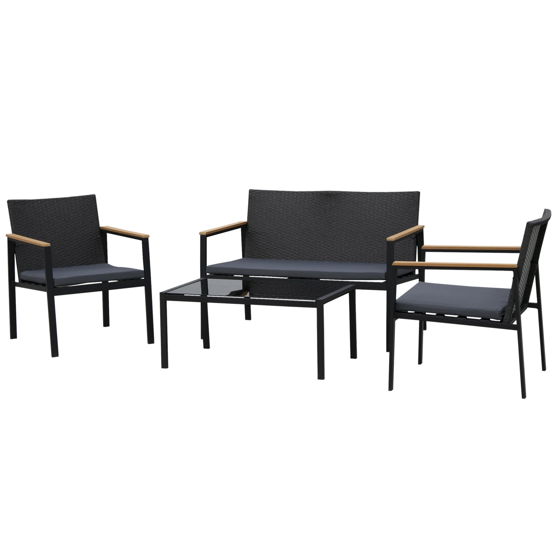 Outsunny Conjunto Muebles De Ratán Con Cojines 4 Piezas Acolchados Con Sofá_0