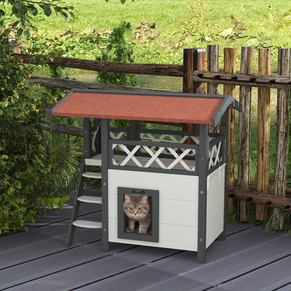 Pawhut Casa Para Gatos De Madera 77x50x73 Cmcon Techo Asfáltico Escalera Blanco_1