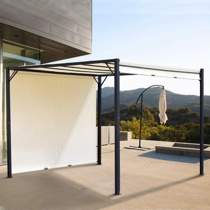 Outsunny Pérgola Gazebo Cenador Con Techo Retráctil Y Pared Lateral Acero_1