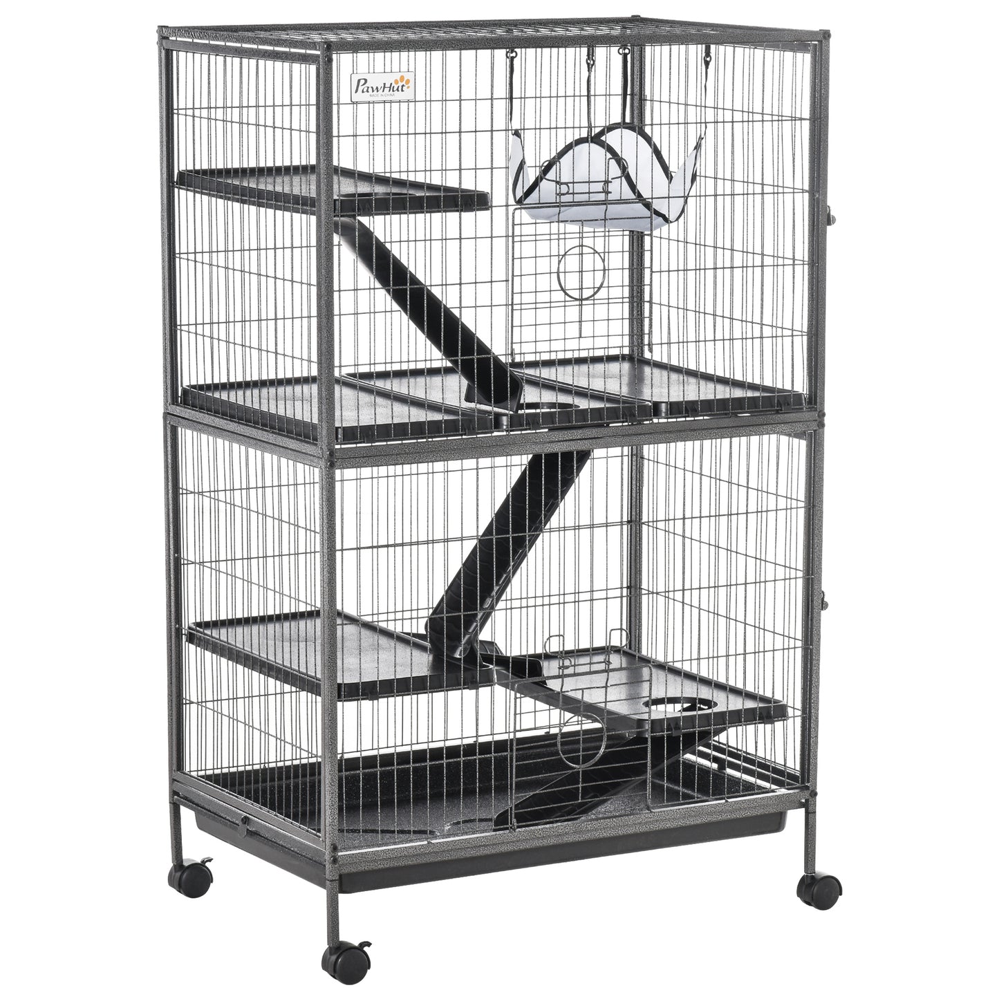 Pawhut Jaula Grande Para Roedores 80x52x128cm Con 4 Pisos Rampas Hamaca Bandeja_0