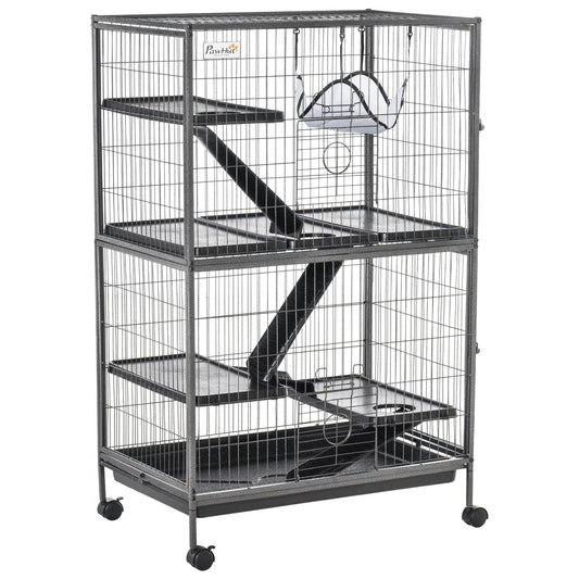 Pawhut Jaula Grande Para Roedores 80x52x128cm Con 4 Pisos Rampas Hamaca Bandeja_0