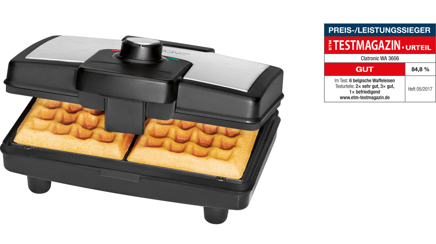Gofrera Eléctrica, 2 Gofres Belgas Gruesos, Antiadherente, Regulador Temperatura, Acero Inoxidable Clatronic Cla-wa3606, Plata