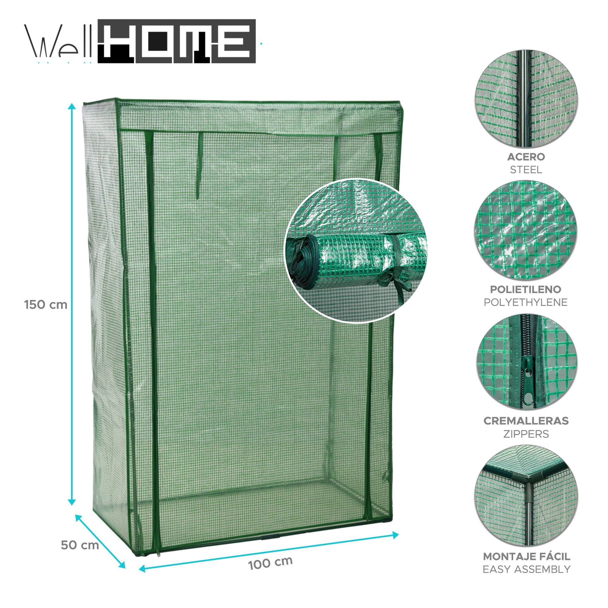 Well Home Invernadero De Tomate 100x50x150cm Con Marco De Hierro En Color Verde