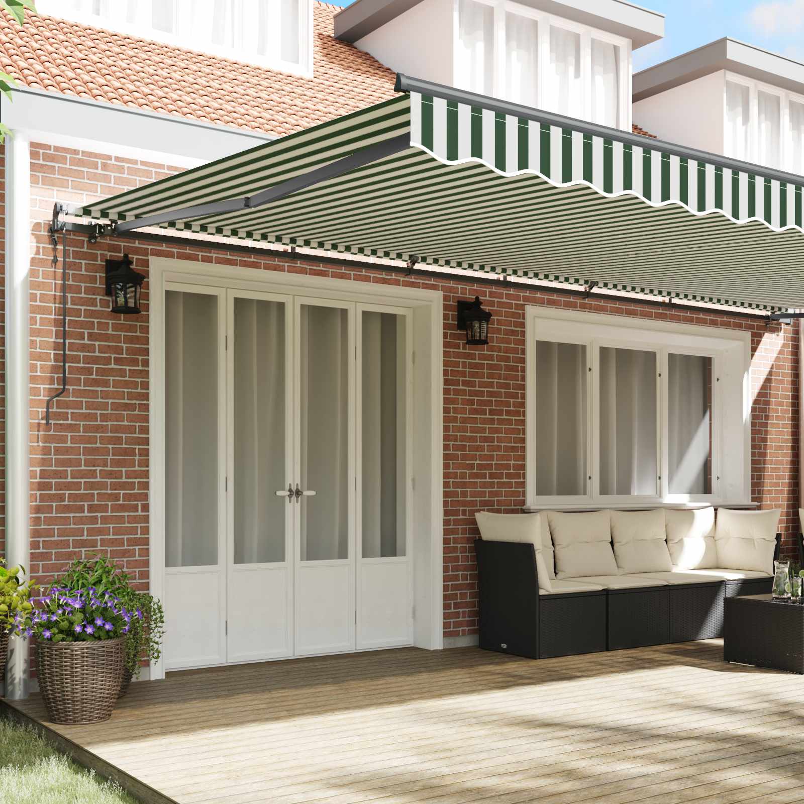 Toldo Retráctil Verde Y Blanco 600 X 300 Cm Tela Y Aluminio_2