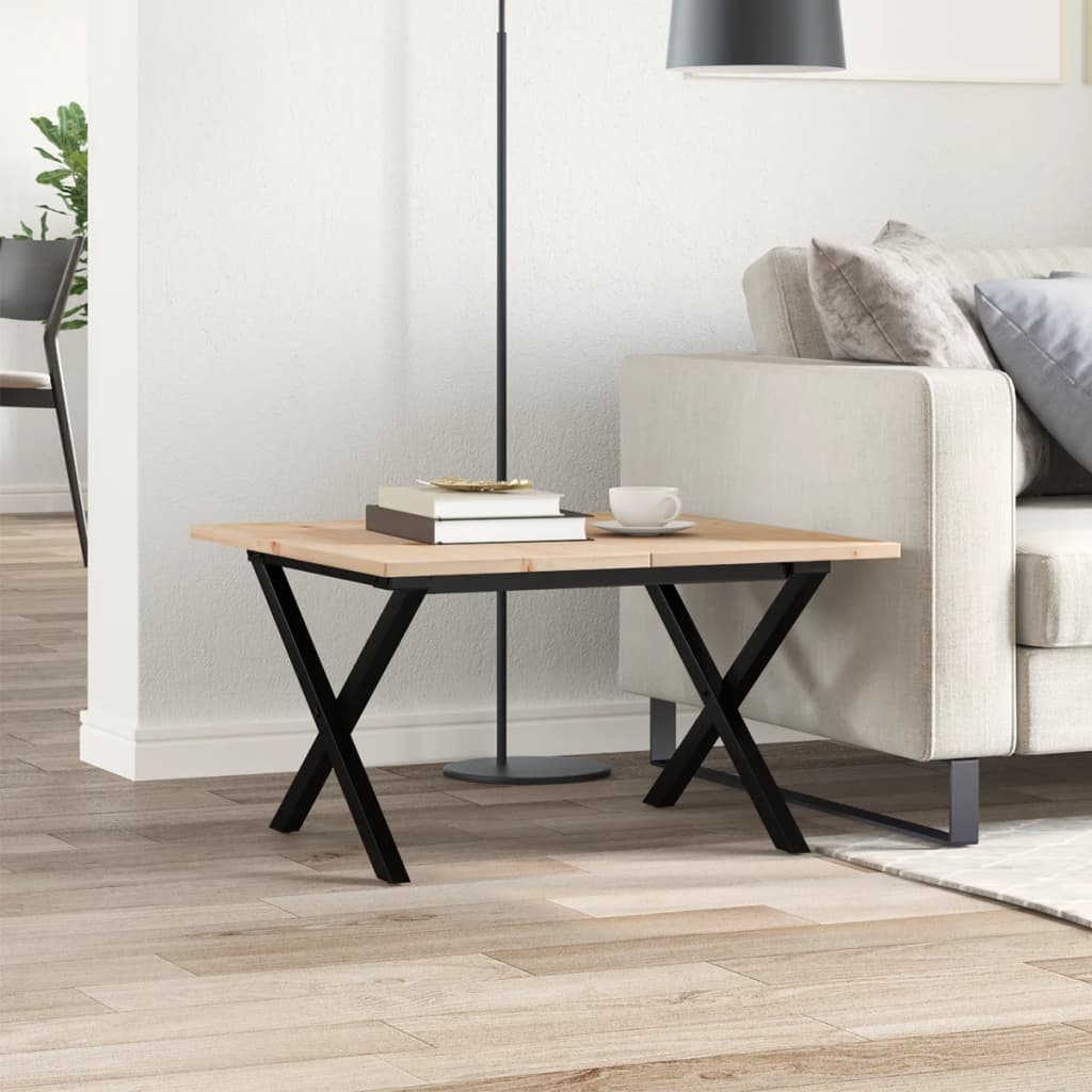 Mesa De Centro Marco X Madera Maciza Pino Y Acero 70x70x40 Cm_1