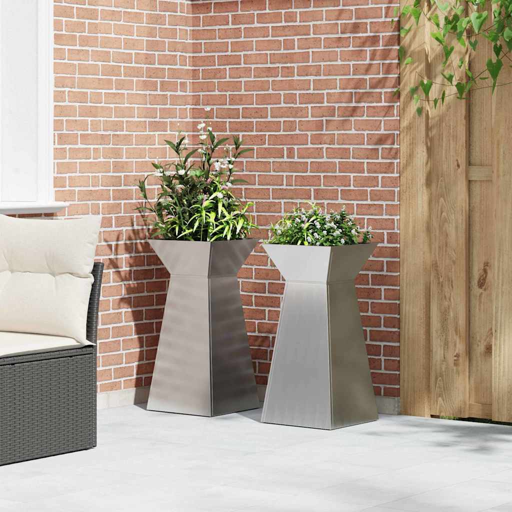 Maceta Pilar 2 Uds. Plateado 35 X 35 X 73 Cm Acero Galvanizado_3