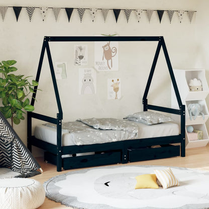 Vidaxl Estructura Cama Infantil Y Cajones Madera Pino Negro 80x160 Cm_1