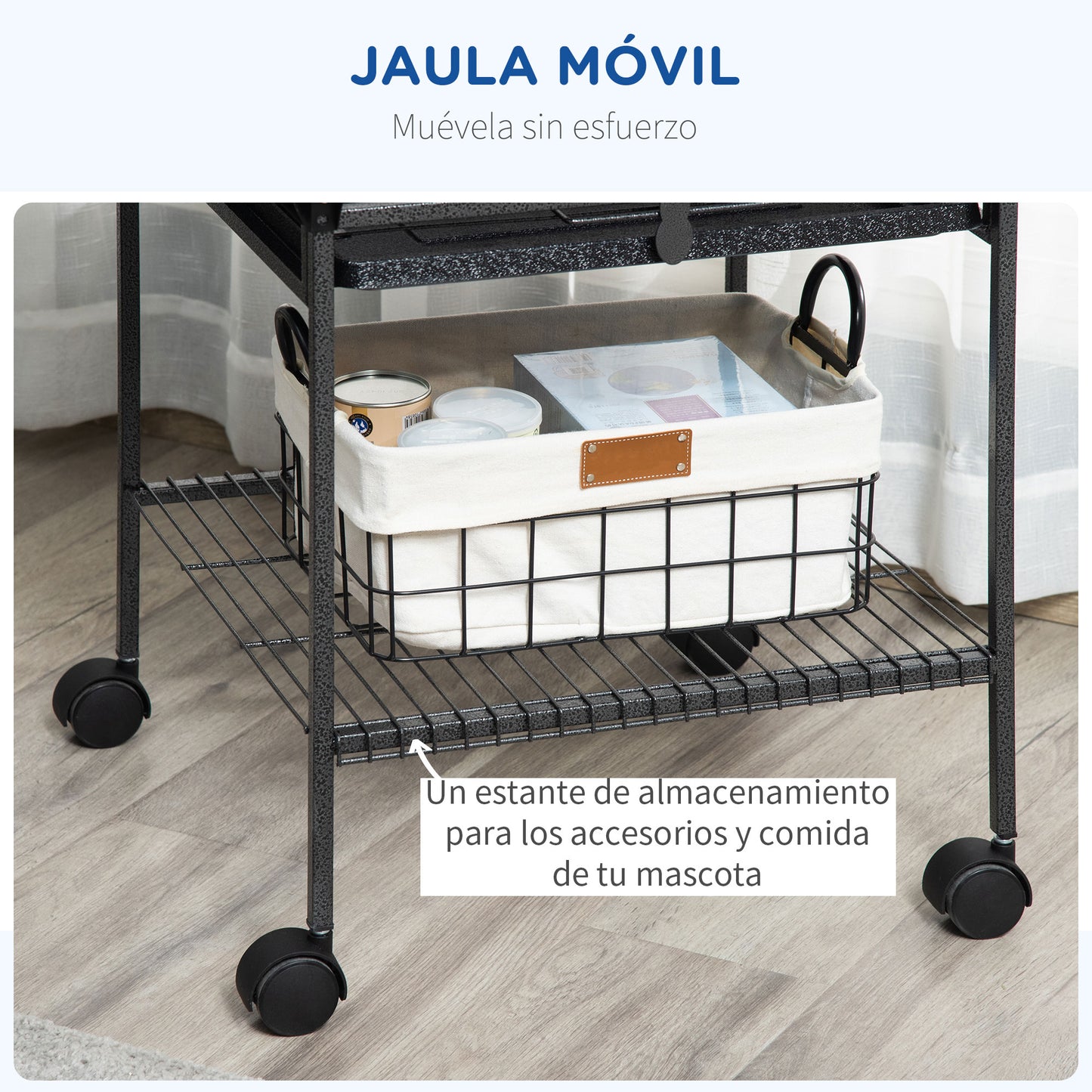 Pawhut Jaula Para Pájaros Con Soporte Ruedas 62,5x62,5x156cm 4 Comederos Gris_4