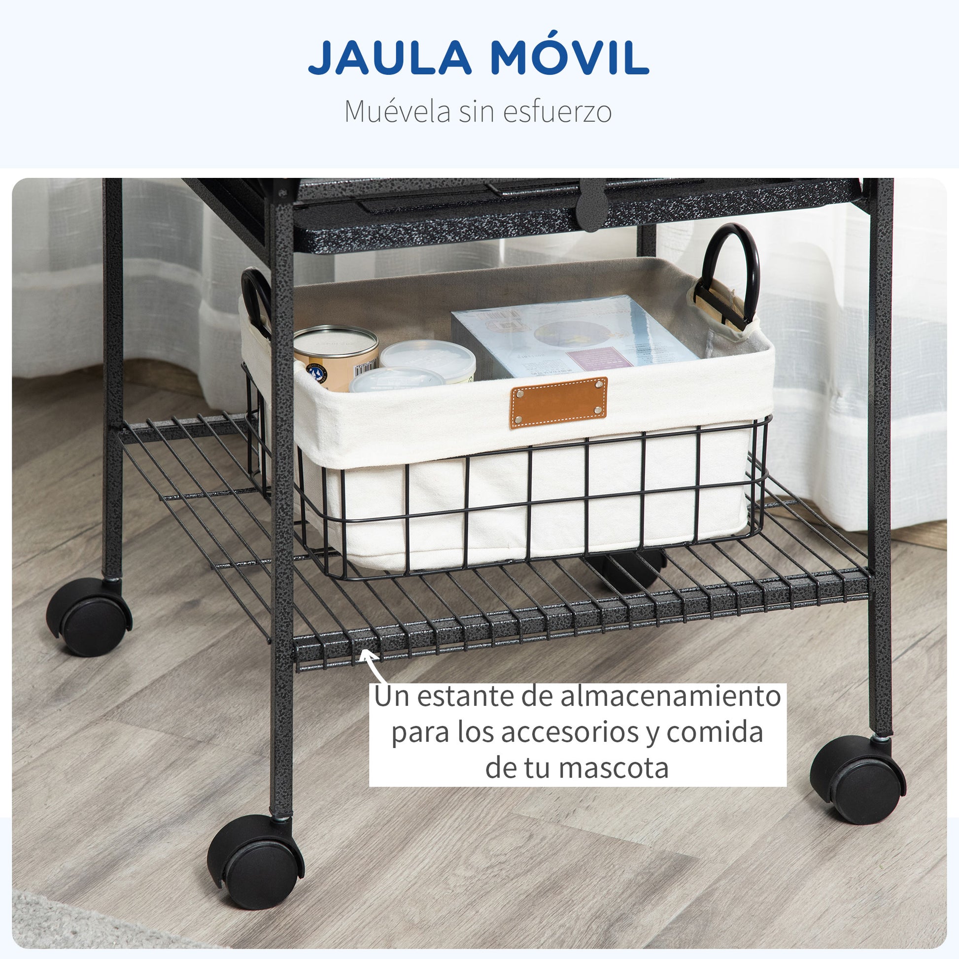 Pawhut Jaula Para Pájaros Con Soporte Ruedas 62,5x62,5x156cm 4 Comederos Gris_4