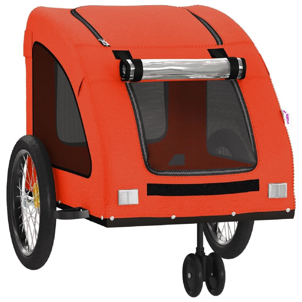 Vidaxl Remolque De Bicicleta Mascotas Hierro Tela Oxford Naranja Gris_4