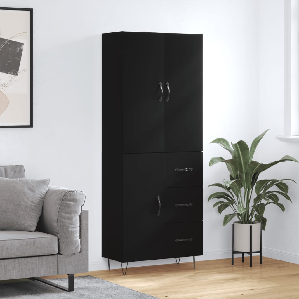 Aparador Alto Madera Contrachapada Negro 69,5x34x180 Cm_0