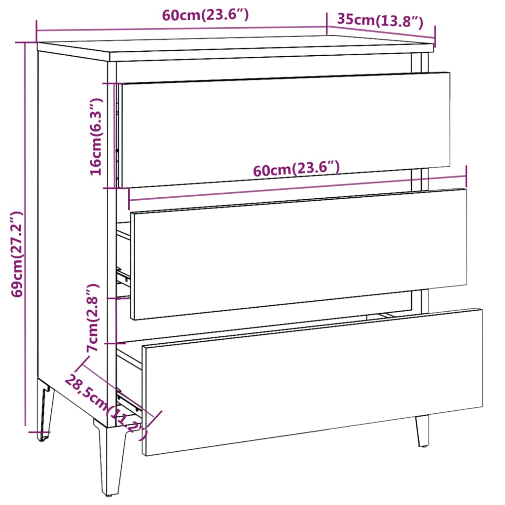Vidaxl Aparador De Madera Contrachapada Roble Marrón 60x35x69 Cm / Vetonek_4
