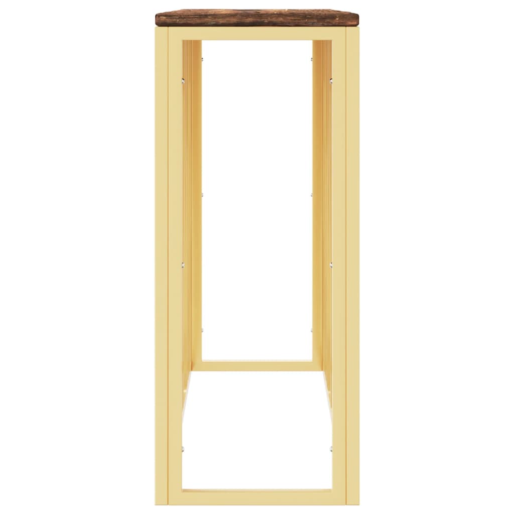 Mesa Consola Acero Inoxidable Y Madera Maciza Reciclada Dorada_2