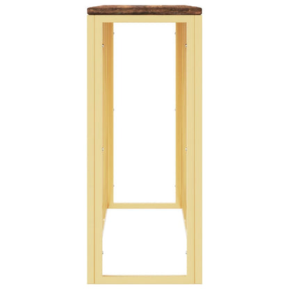 Mesa Consola Acero Inoxidable Y Madera Maciza Reciclada Dorada_2