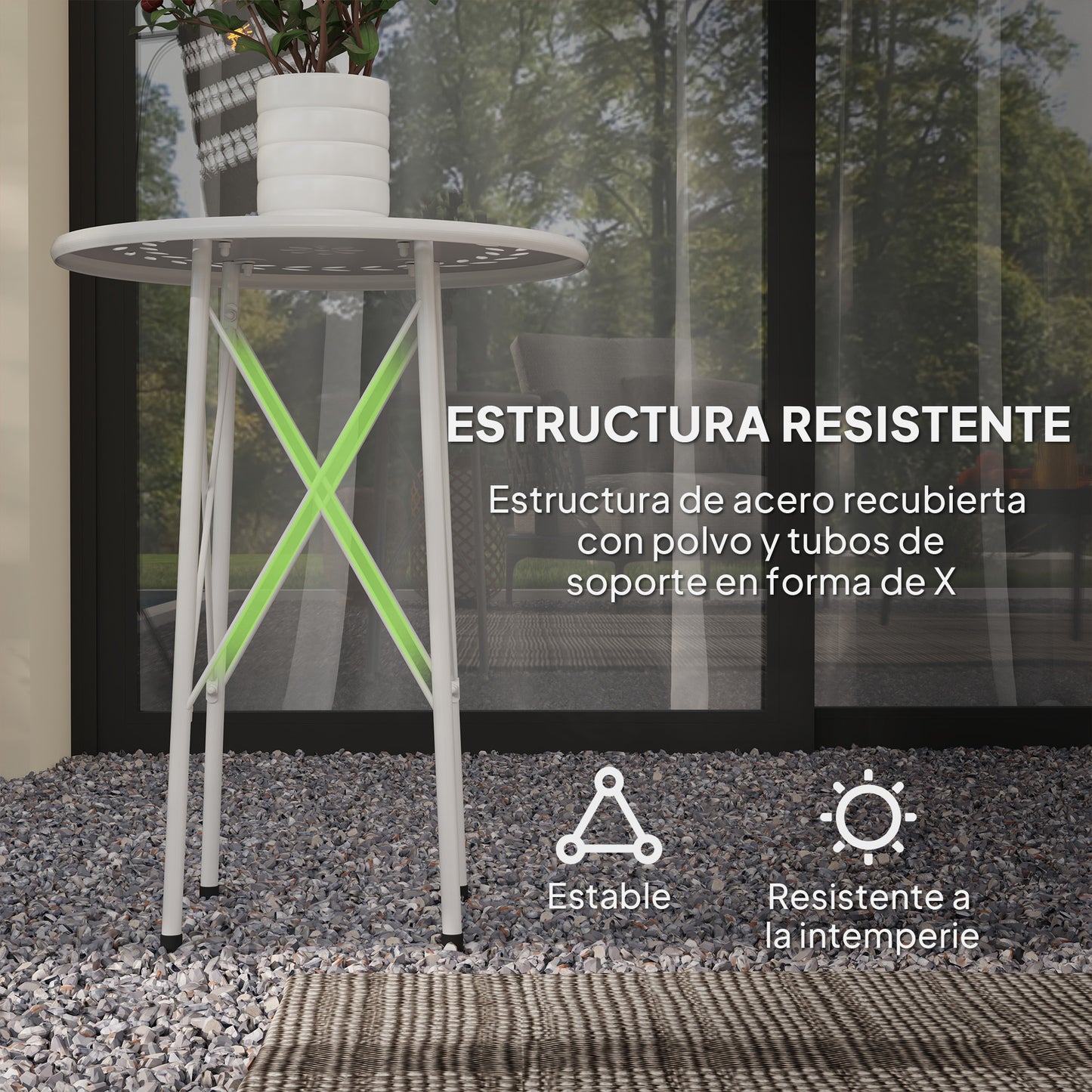 Outsunny Mesa De Jardín Redonda Ø40x50 Cm Para Interior Y Exterior Blanco_4