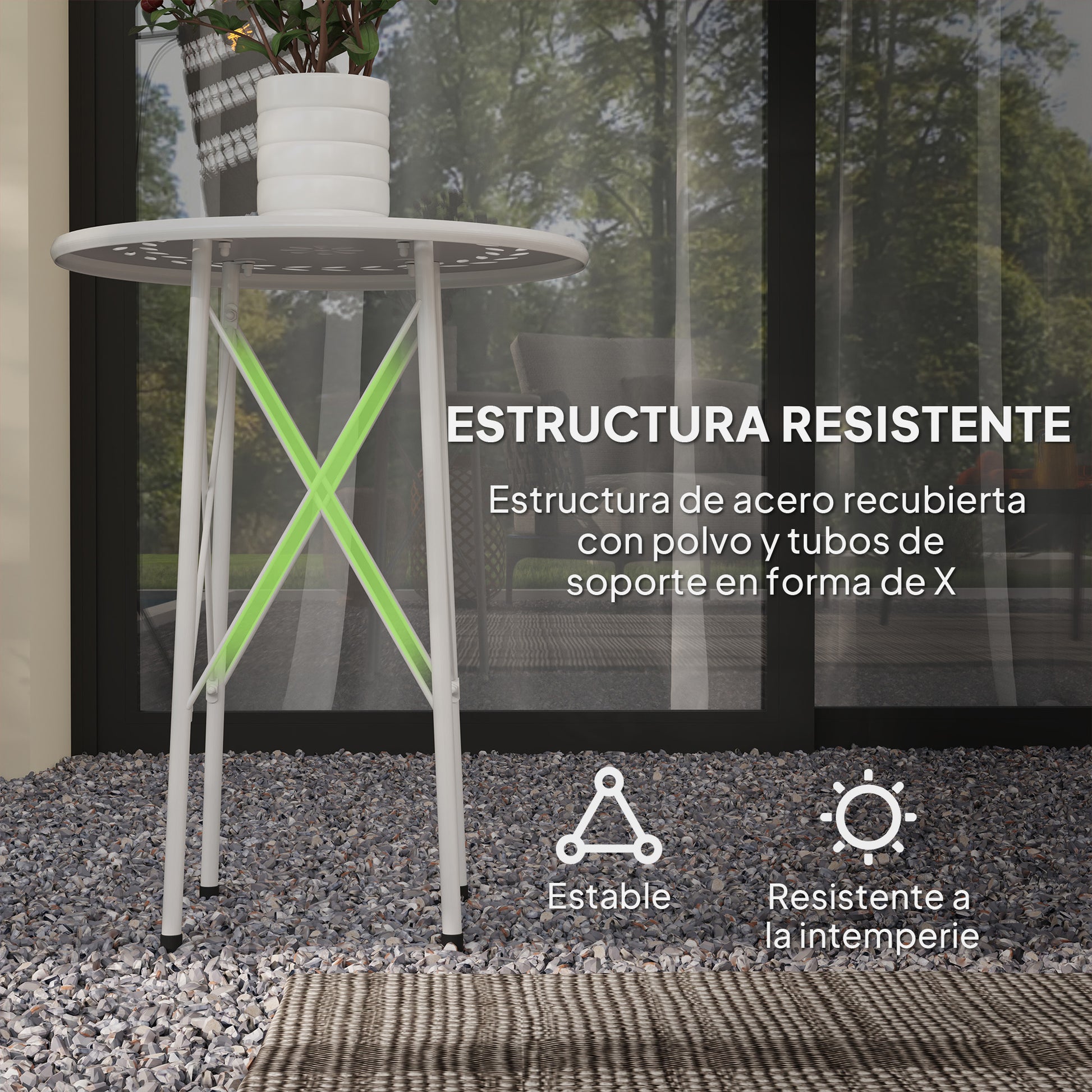 Outsunny Mesa De Jardín Redonda Ø40x50 Cm Para Interior Y Exterior Blanco_4