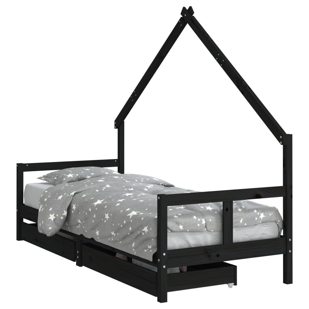 Vidaxl Estructura De Cama Niños Con Cajones Madera Pino Negro 80x200cm_0