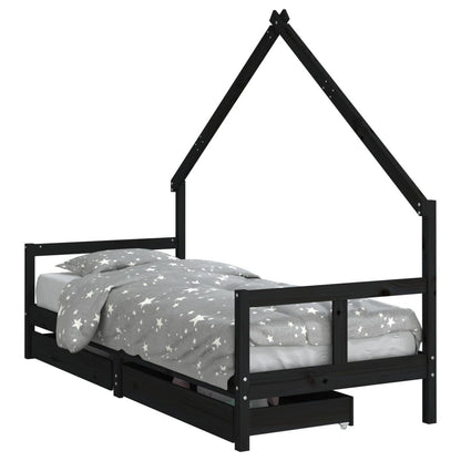 Vidaxl Estructura De Cama Niños Con Cajones Madera Pino Negro 80x200cm_0