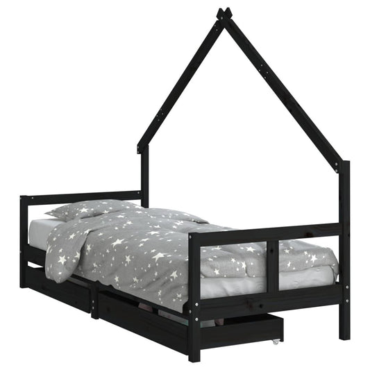 Vidaxl Estructura De Cama Niños Con Cajones Madera Pino Negro 80x200cm_0