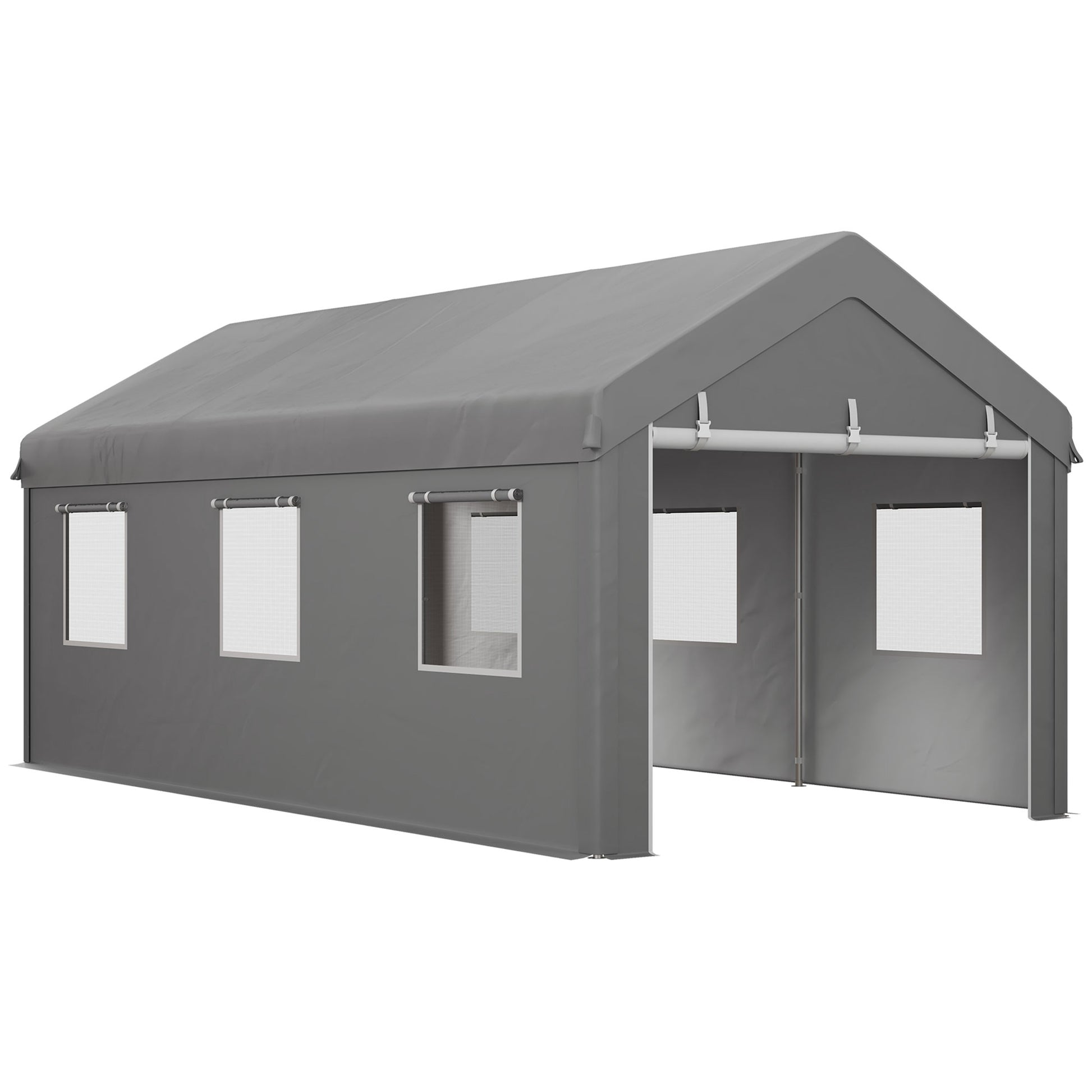 Outsunny Carpa Garaje 6x3 M Impermeable Con Paredes Laterales Desmontables Gris_0