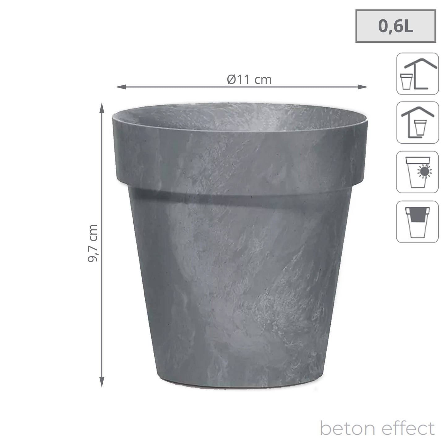 Maceta Cube Beton Effect 0,6l., Dimensiones (mm) 110x110x97, Color Marengo_2