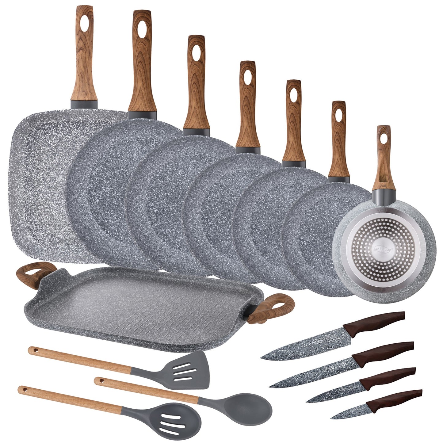 Pack 7 Sartenes + Plancha/asador+ Cuchillos De Cocina + Utensilios De Cocina San Ignacio Daimiel