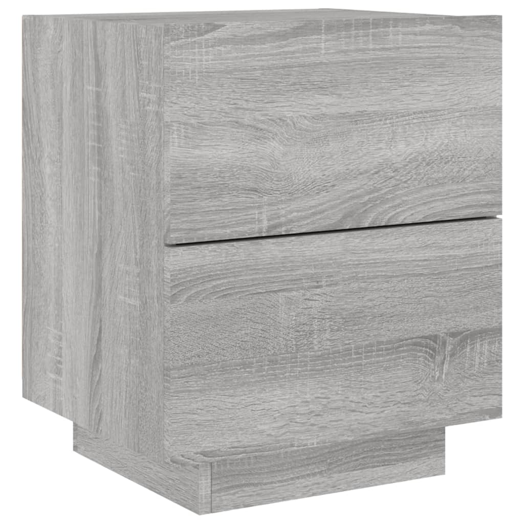 Mesitas De Noche Luces Led 2 Uds Madera Ingeniería Gris Sonoma_4