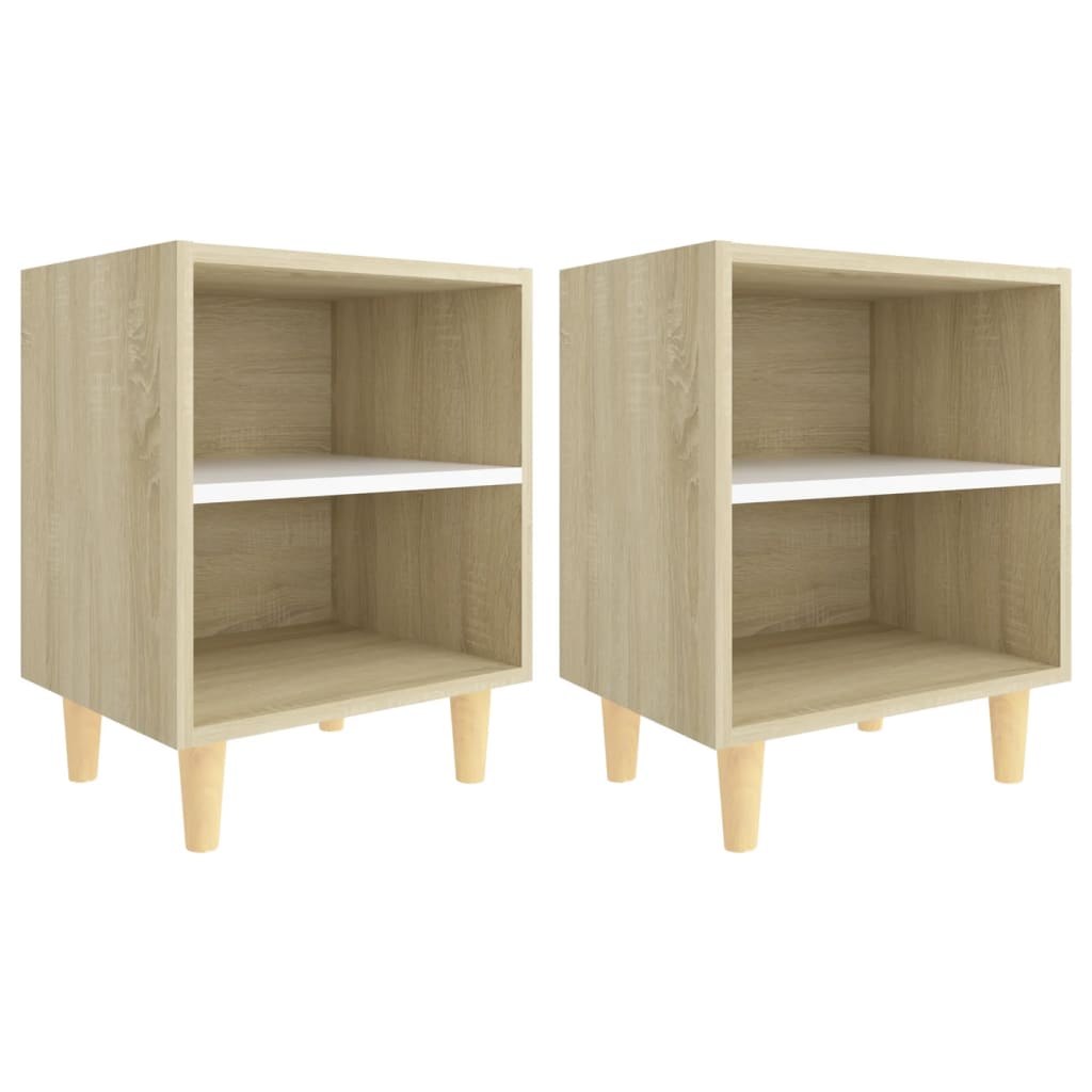 Mesitas Noche 2 Uds Patas Madera Blanco Y Sonoma 40x30x50 Cm_0