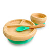 Vajilla De Bambú Natural - 3 Piezas - Verde Aguamarina.