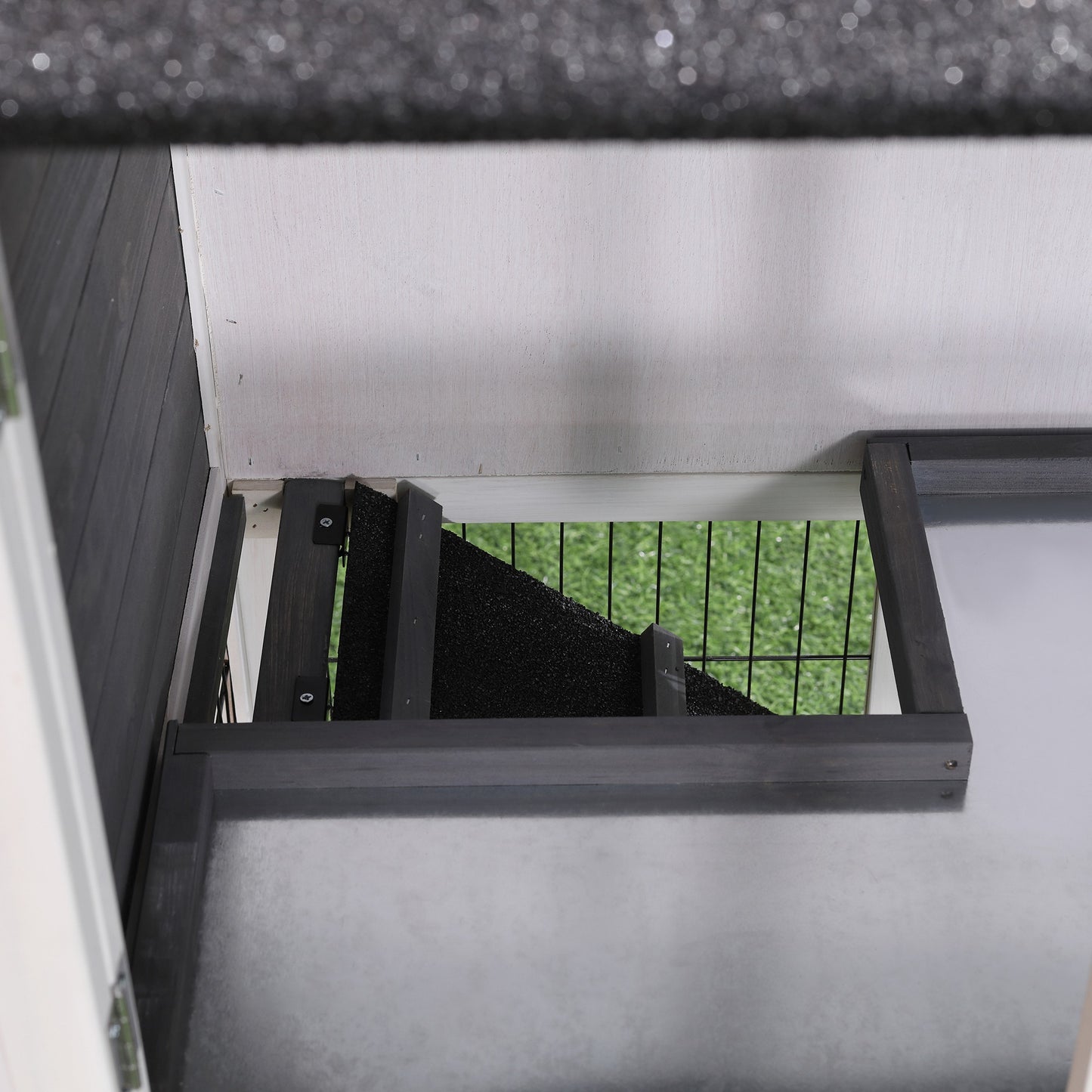 Pawhut Conejera De Madera Exterior Con Techo Asfáltico Corral De Metal Y Bandeja_3