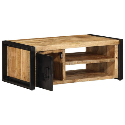 Mesa De Centro De Madera Maciza De Mango Rugosa 90x50x36 Cm_2