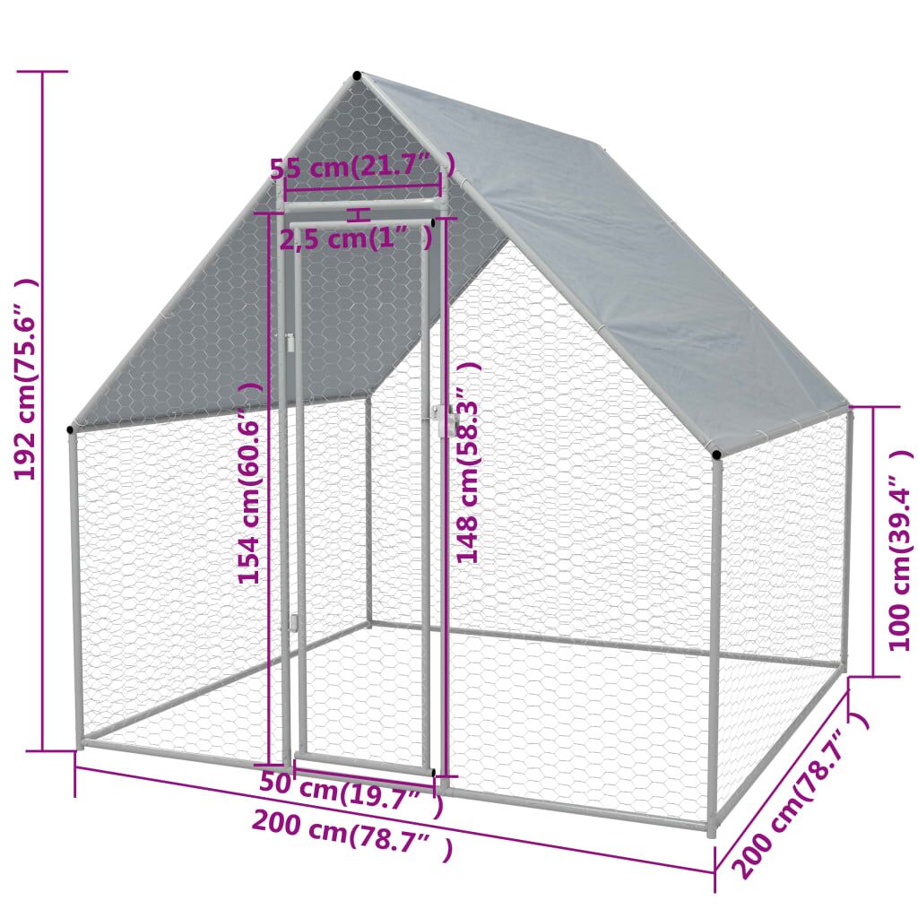 Vidaxl Jaula Gallinero De Exterior De Acero Galvanizado 2x2x1,92 M_4