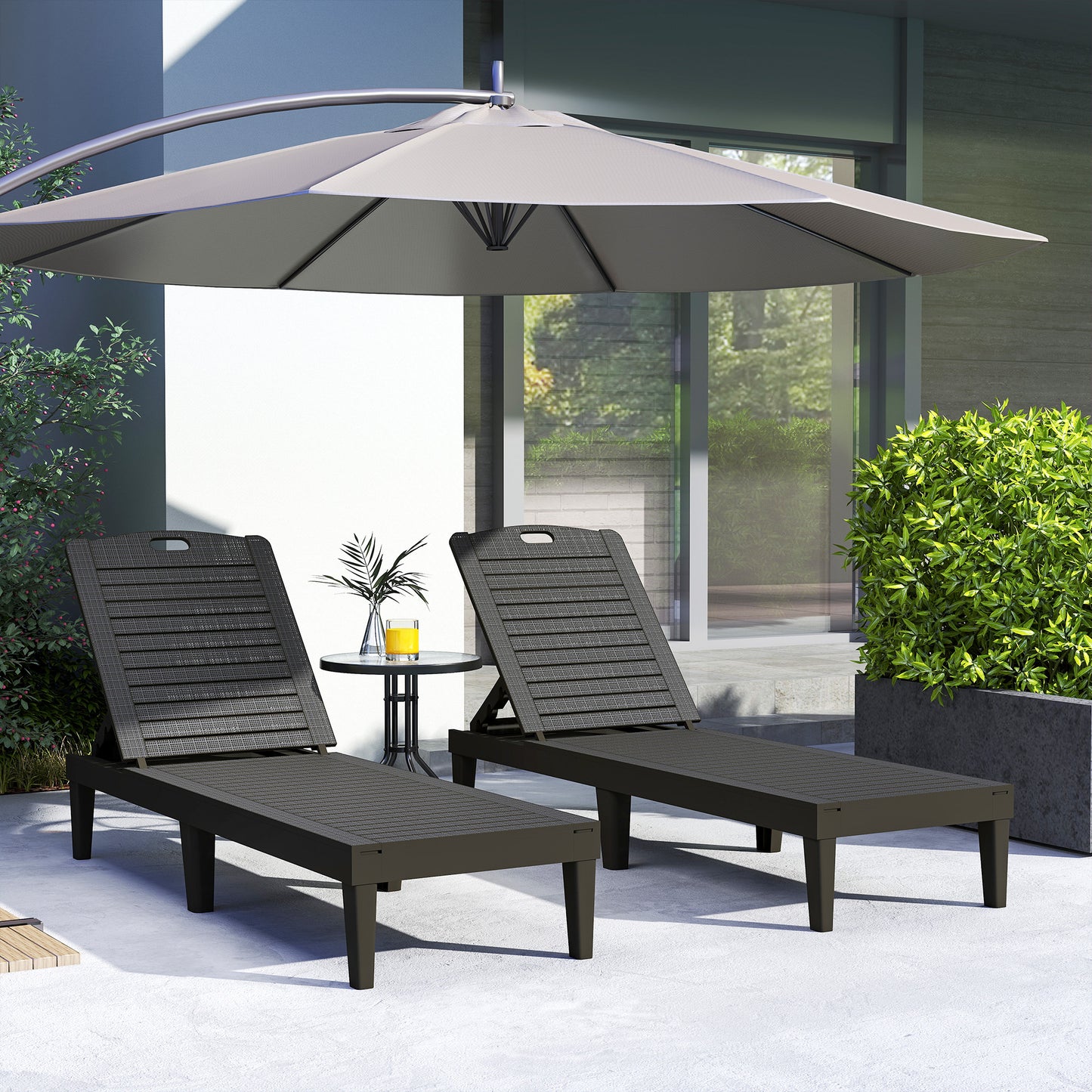 Outsunny Pack De 2 Tumbonas De Jardín Exterior Respaldo Ajustable Negro_1