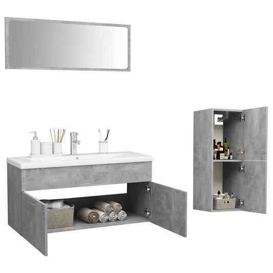 Juego De Muebles De Baño Madera De Ingeniería Gris Hormigón / Vetonek_0