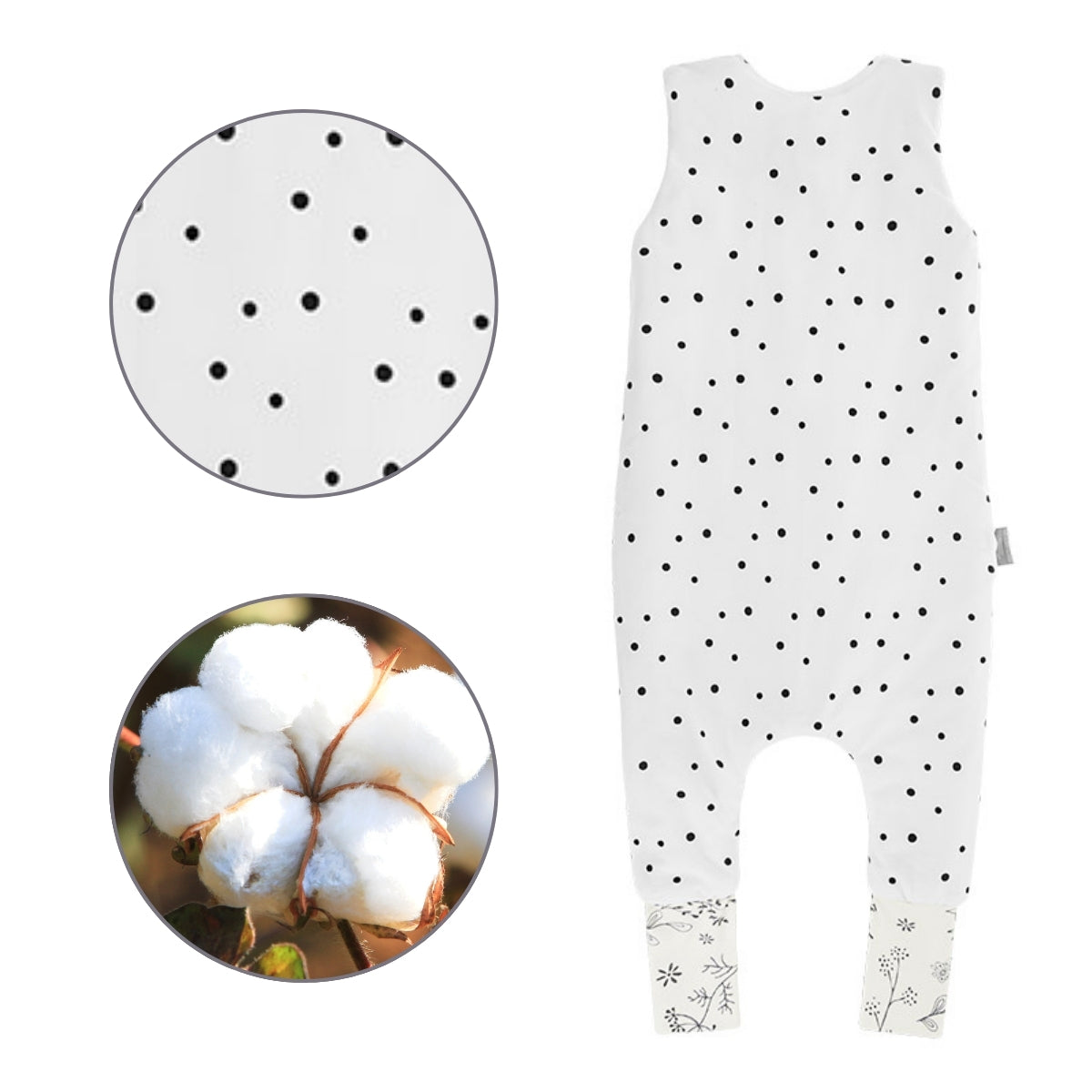 Saco De Dormir Con Pies Reversible T-s Jersey Algodón Black Dots_2