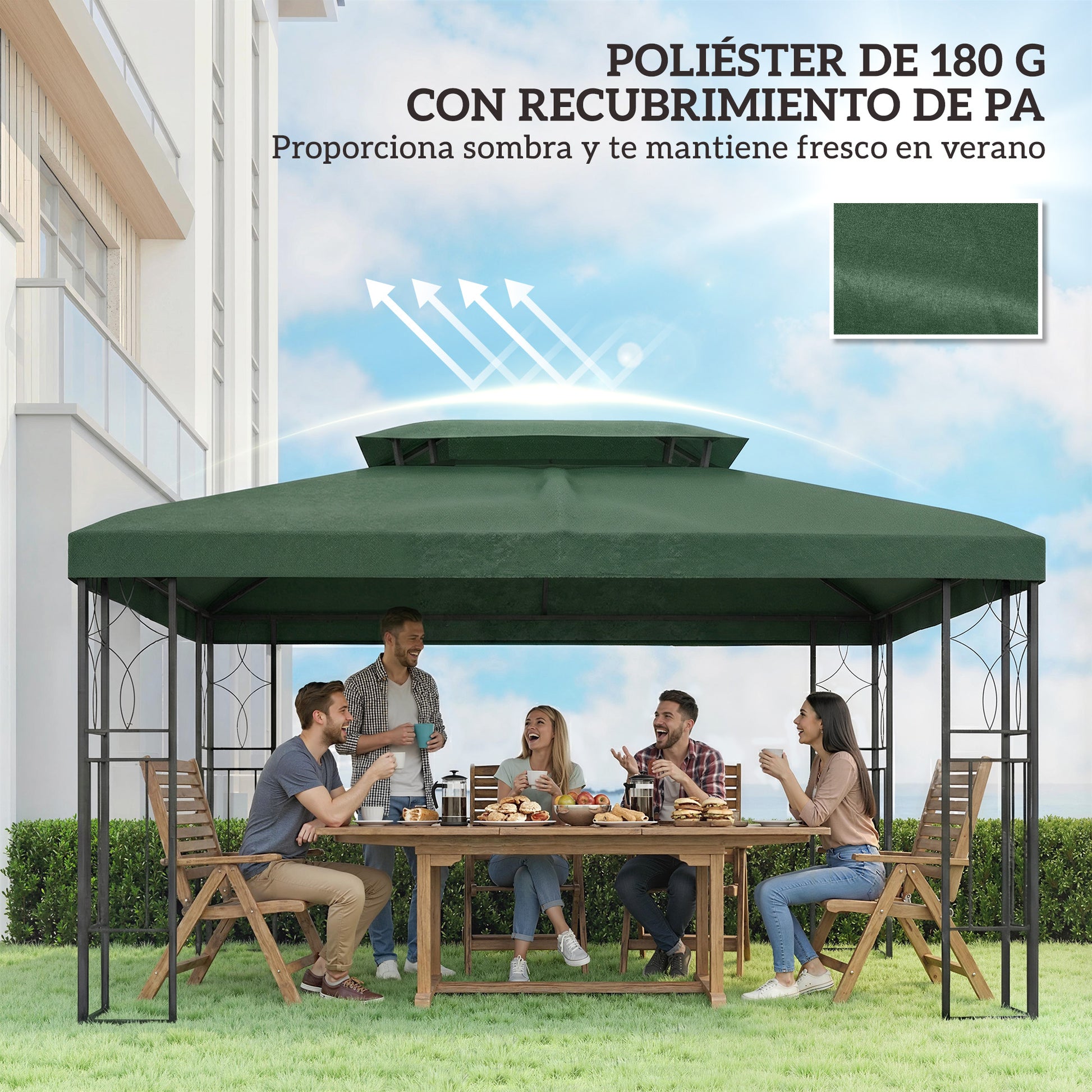 Outsunny Techo De Repuesto Para Cenador 4x3 M Con Techo Doble Anti-uv Verde_5