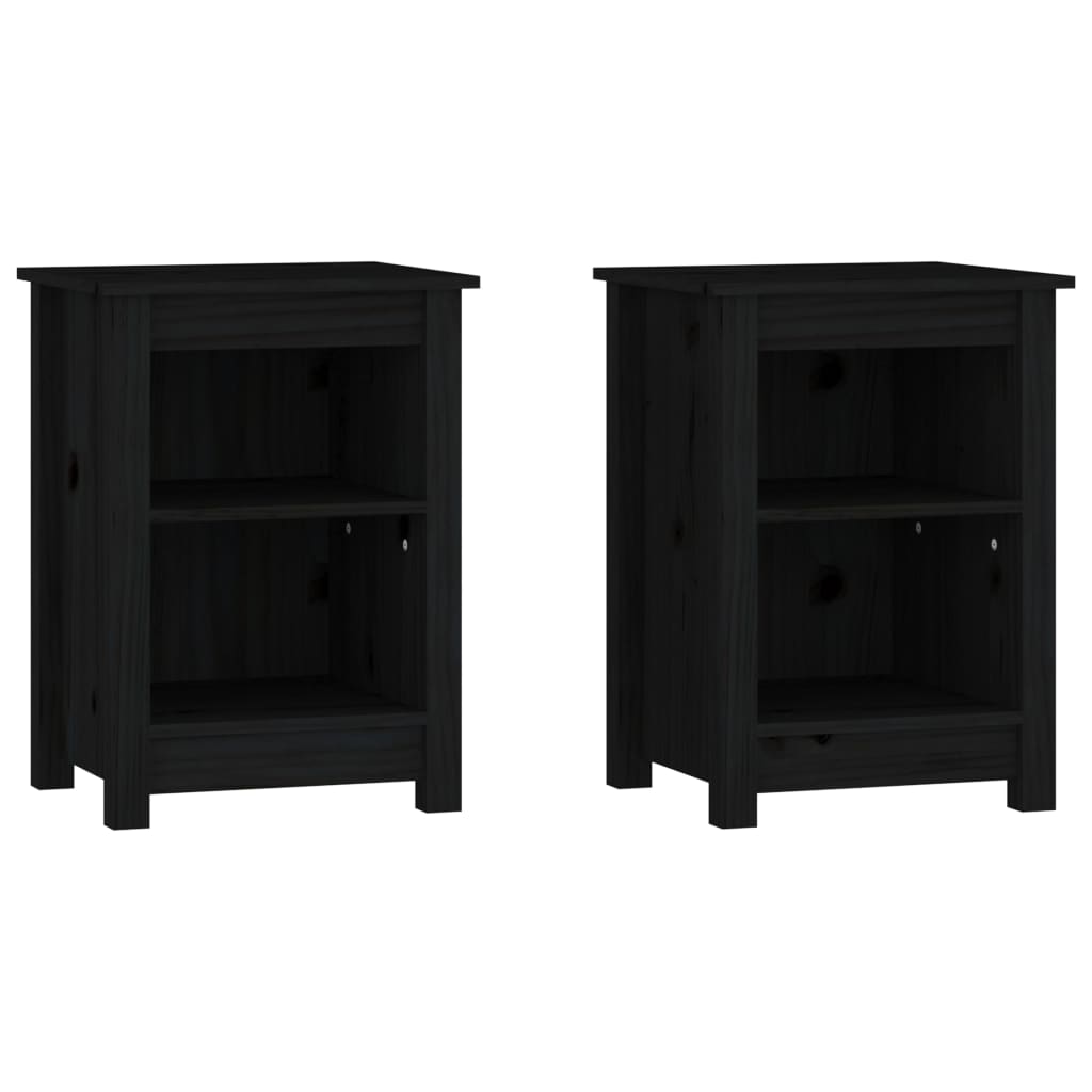 Mesitas De Noche 2 Uds Madera Maciza De Pino Negro 40x35x55 Cm_0