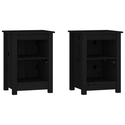 Mesitas De Noche 2 Uds Madera Maciza De Pino Negro 40x35x55 Cm_0