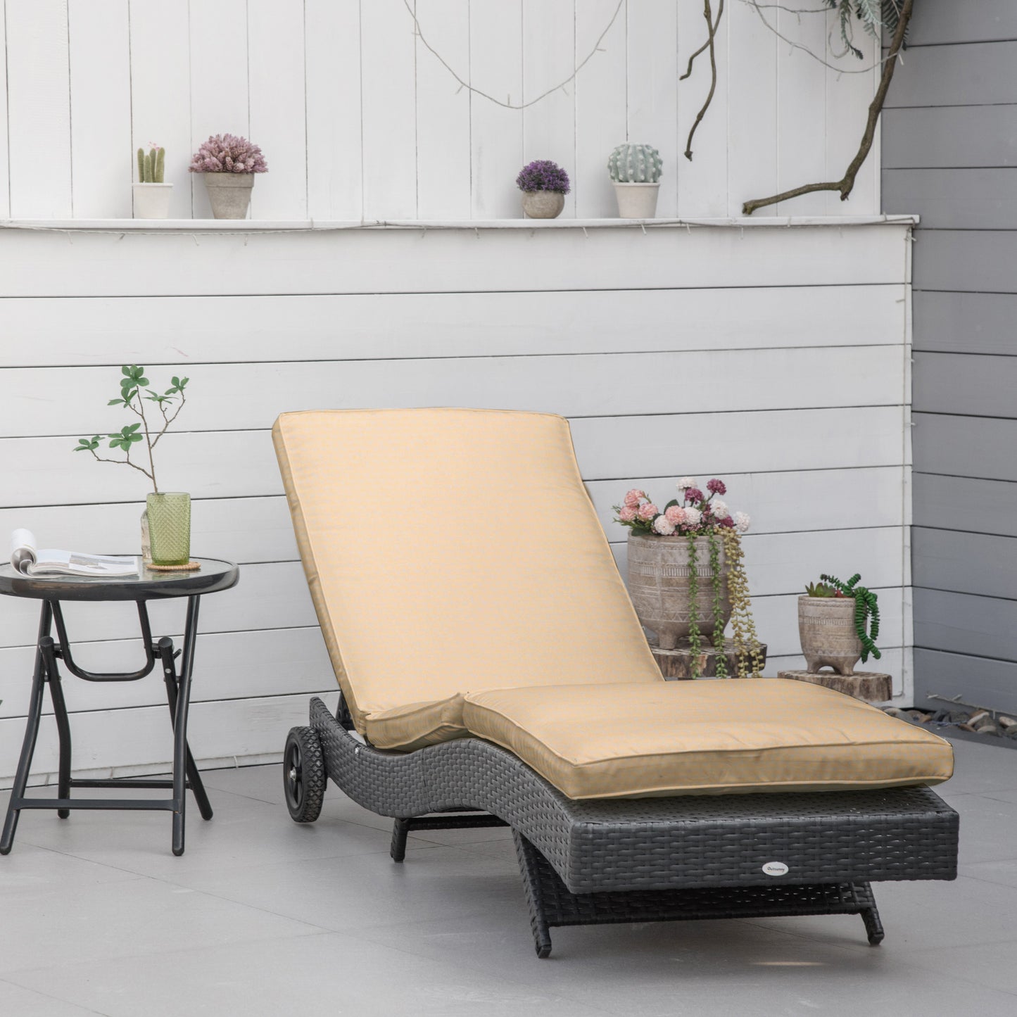 Outsunny Tumbona De Ratán Reclinable En Forma De S Con Ruedas 207x70x70cm Negro_1
