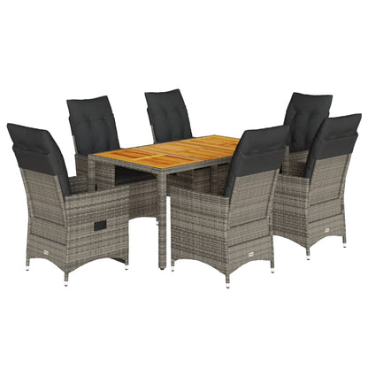 Set Comedor Jardín 7 Pzas Y Cojines Ratán Sintético Gris / Vetonek_4