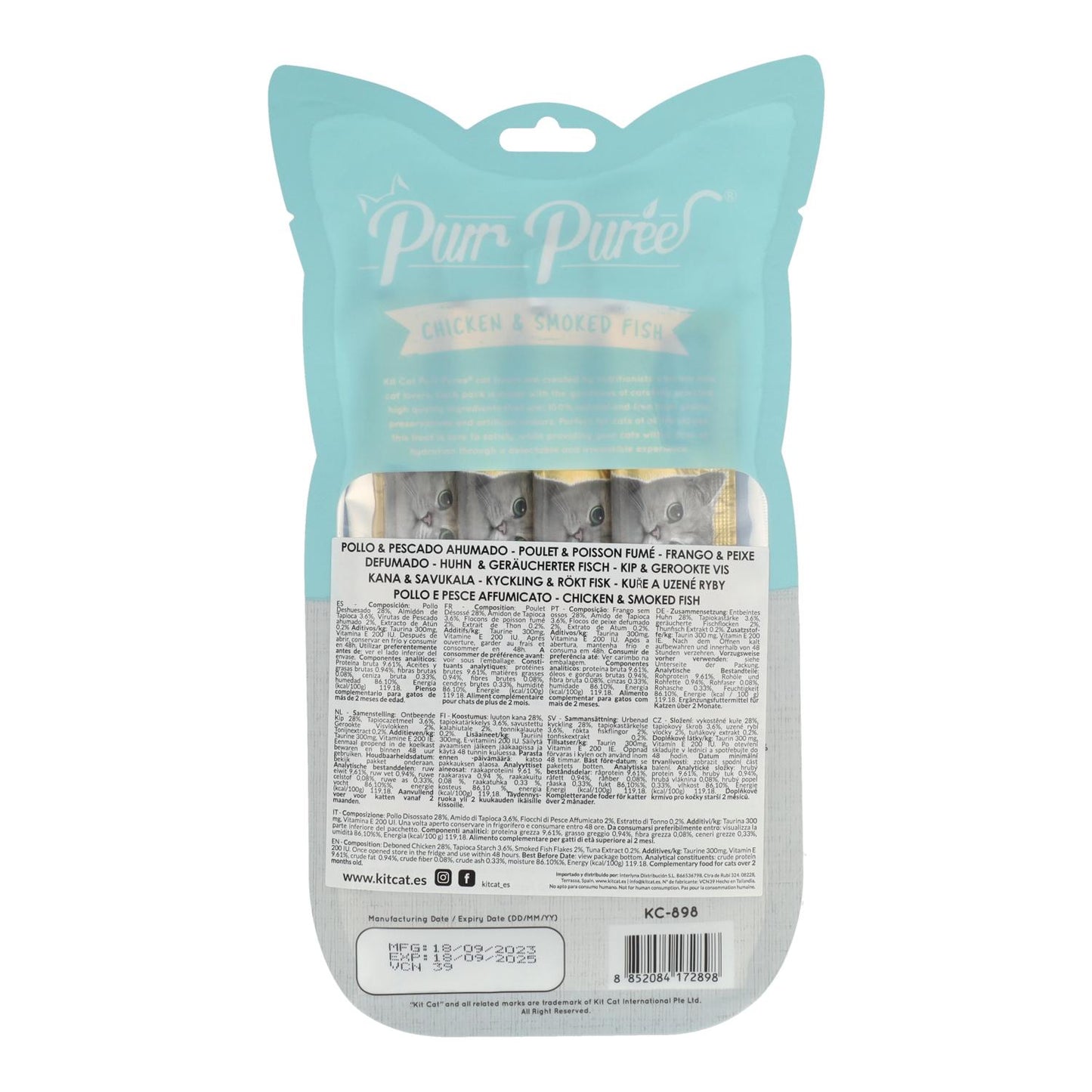 Kit Cat PurrPuree - Pollo y Pescado Ahumado 60 g Snack cremoso para gatos