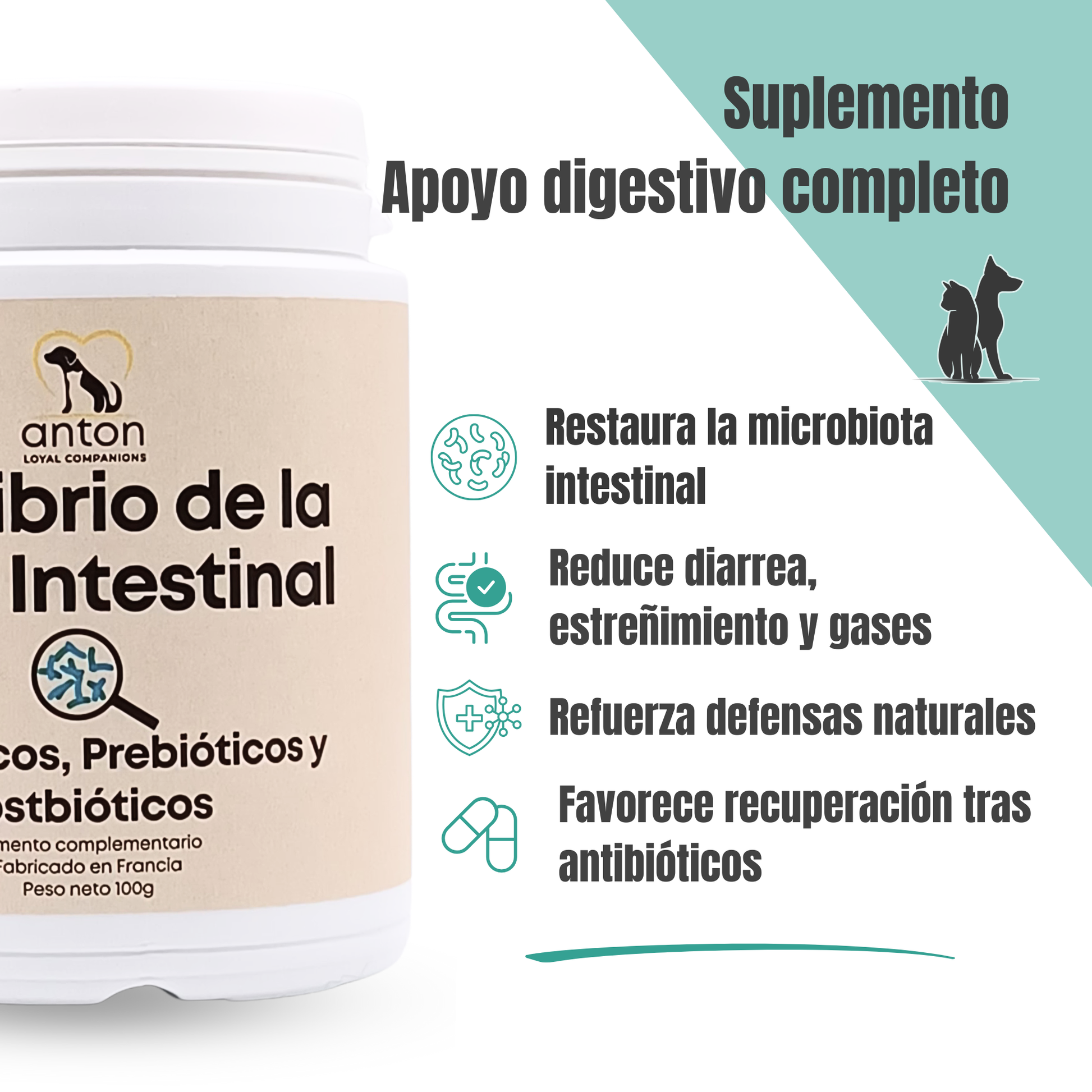 Suplemento natural para la digestión y microbiota de perros y gatos – Equilibrio de la Flora Intestinal 100 g_1