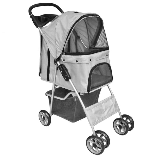 Vidaxl Cochecito Plegable Para Mascotas Perro/gato Gris_0