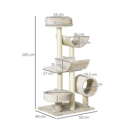 Pawhut Rascador Para Gatos 105cm Árbol Rascador Grande Centro Actividad Sisal_2