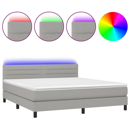 Cama Box Spring Colchón Y Luces Led Tela Gris Claro 180x200 Cm / Vetonek_0