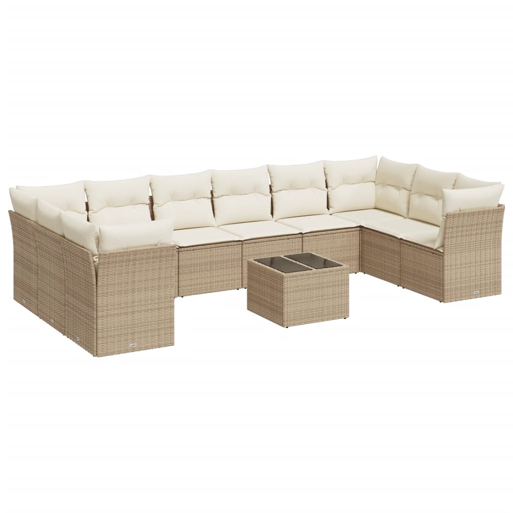 Set De Sofás De Jardín 11pzas Con Cojines Ratán Sintético Beige / Vetonek_2