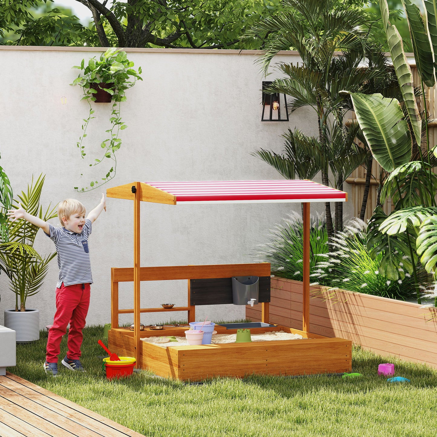 Outsunny Arenero Para Niños De Madera Con Techo Ajustable_1