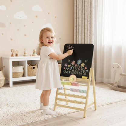 Aiyaplay Pizarra Infantil Caballete Con Reloj Ábaco Y Borrador Madera Natural_1