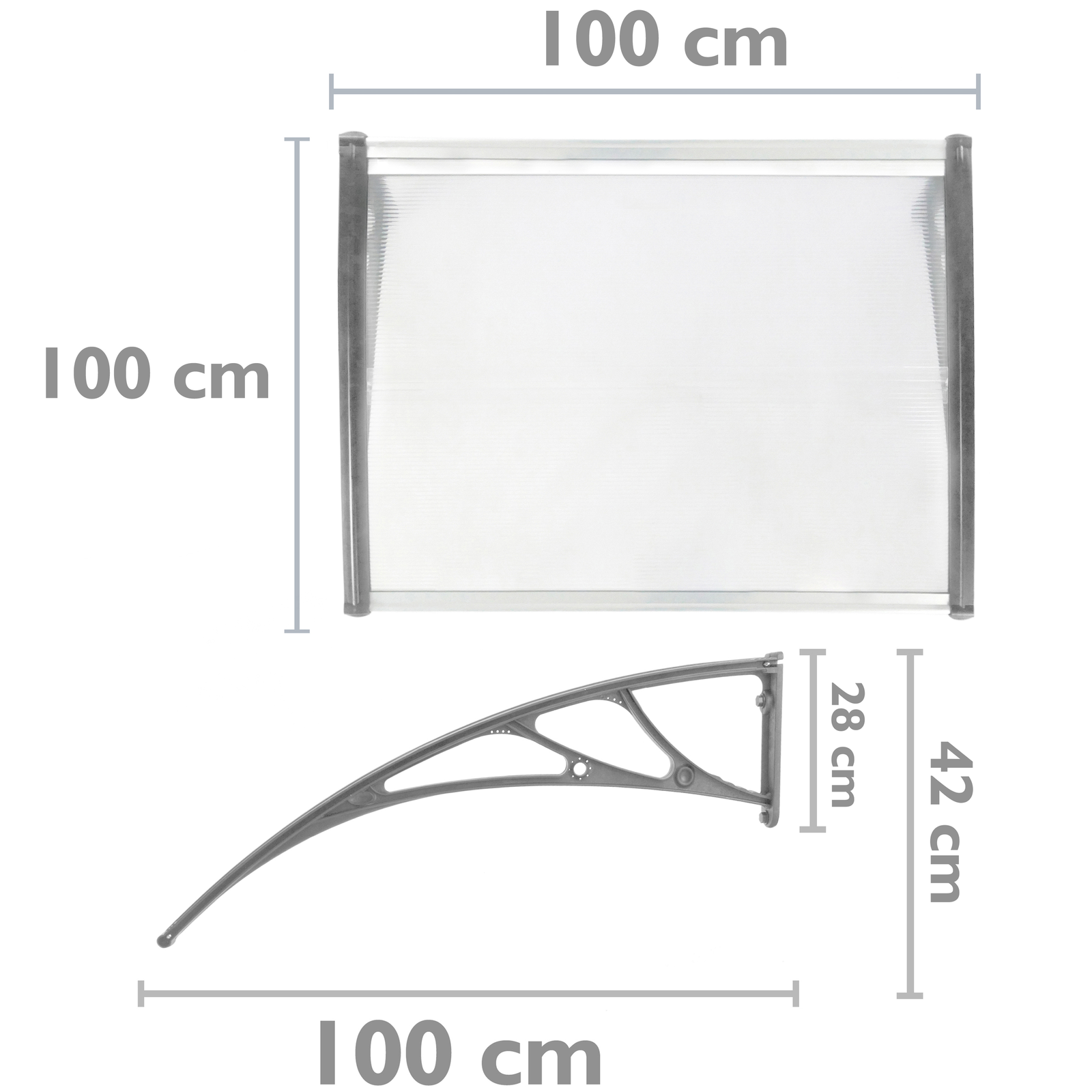 Tejadillo De Protección 100x100cm Marquesina Para Puertas Y Ventanas Gris_1